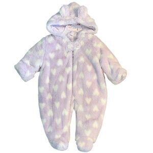 Duck duck goose Purple faux fur snowsuit footie hoodie size 3-6 Months NWT
